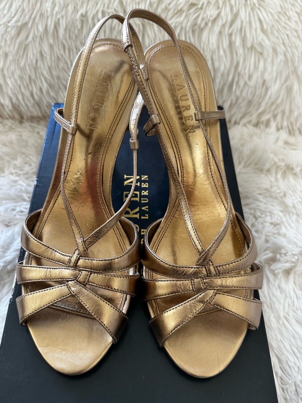 Lauren Ralph Lauren Achelle Bronze Metallic Slingback Heels Women’s Size 9.5
